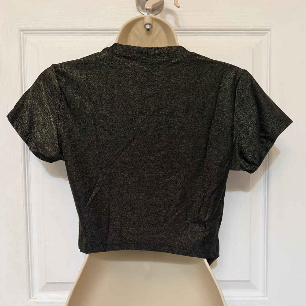 NWT VYB Black Metallic Shimmer Tie Front Crop Top Medium - Picture 4 of 4